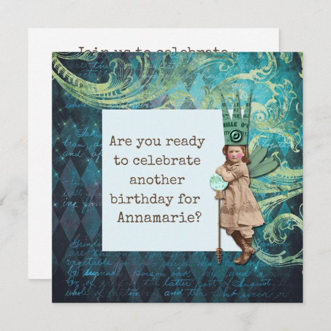 Convite Vintage Fairy Alterad Art Birthday (Frente/Verso)