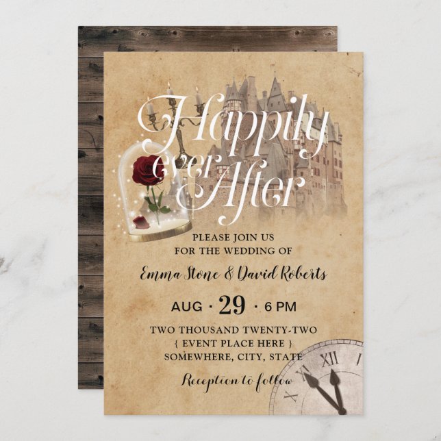 Convite Vintage Fairytale Castle Feliz Após O Casamento (Frente/Verso)