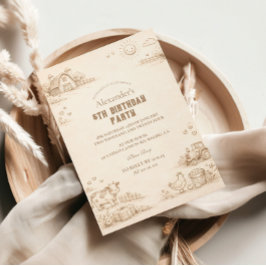 Convite Vintage Farm Sketch Storybook Kids Birthday