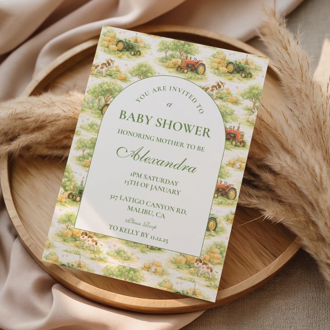 Convite Vintage Farm Tractor Countryside Baby Shower (Criador carregado)