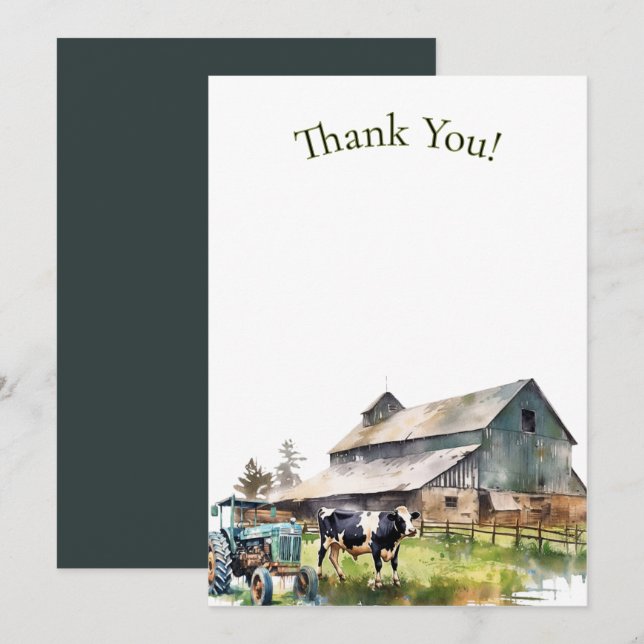 Convite Vintage Farm Tractor  Thank You Note (Frente/Verso)