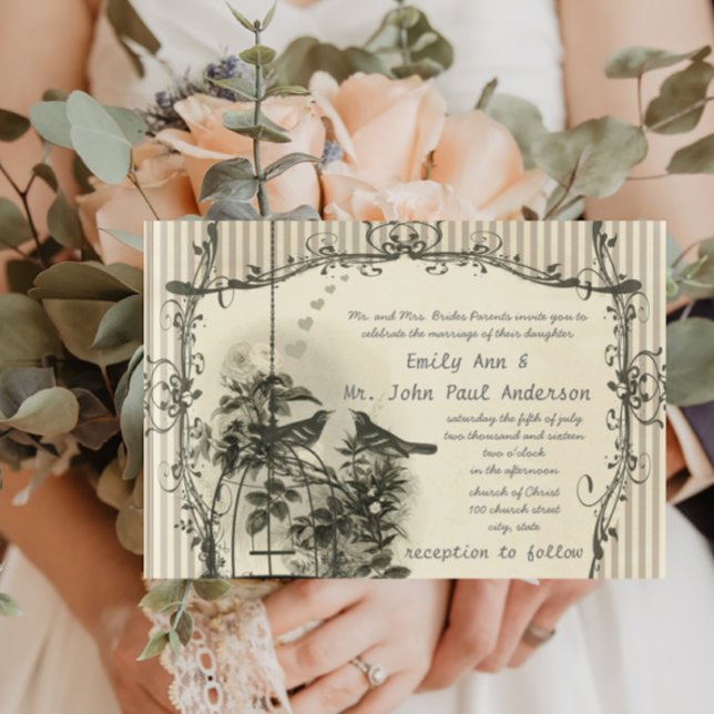 Convite Vintage Farmhouse Birdcage Lovebird Wedding (Criador carregado)
