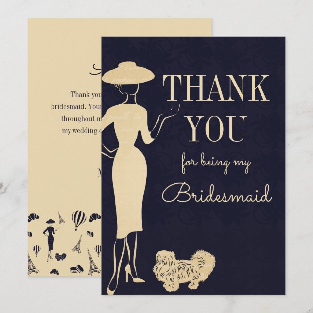 Convite Vintage Fashion Obrigado Bridesmaid Card (Frente/Verso)