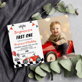 Convite Vintage Fast One Racing Photo Birthday Invitation