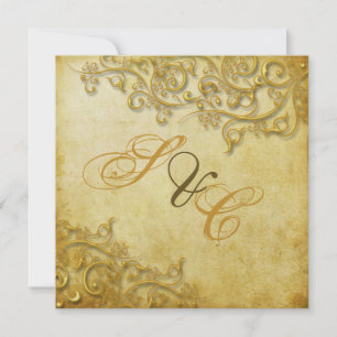 Convite Vintage faux gold swirls