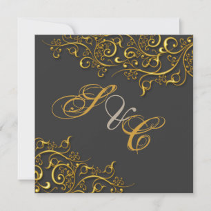 Convite Vintage faux gold swirls