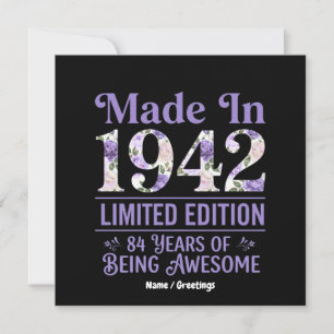 Convite Vintage Feito em 1942 Floral 84º Aniversário Incrí