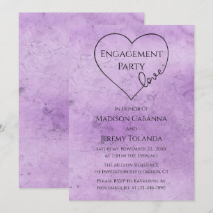 Convite Vintage Festa de noivado Purple Watercolor Heart