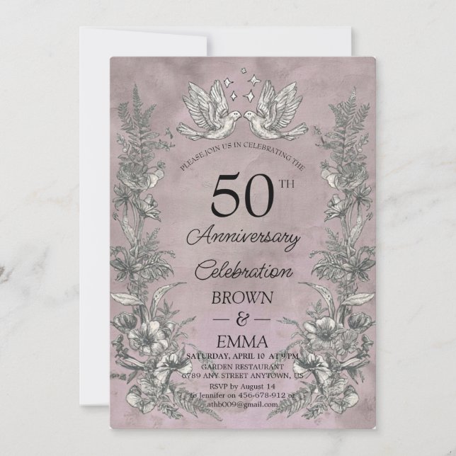 Convite Vintage Floral 50th Wedding Anniversary Invitation (Frente)