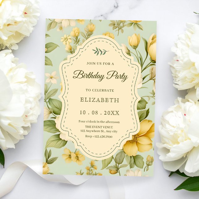 Convite Vintage floral aniversário (Criador carregado)