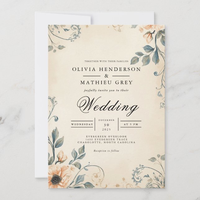 Convite Vintage Floral Arch Romance Wedding (Frente)