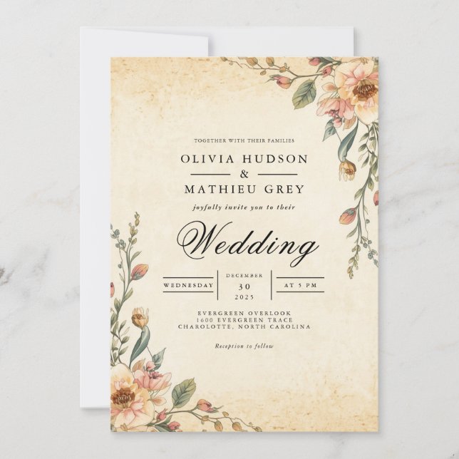 Convite Vintage Floral Arch Wedding (Frente)