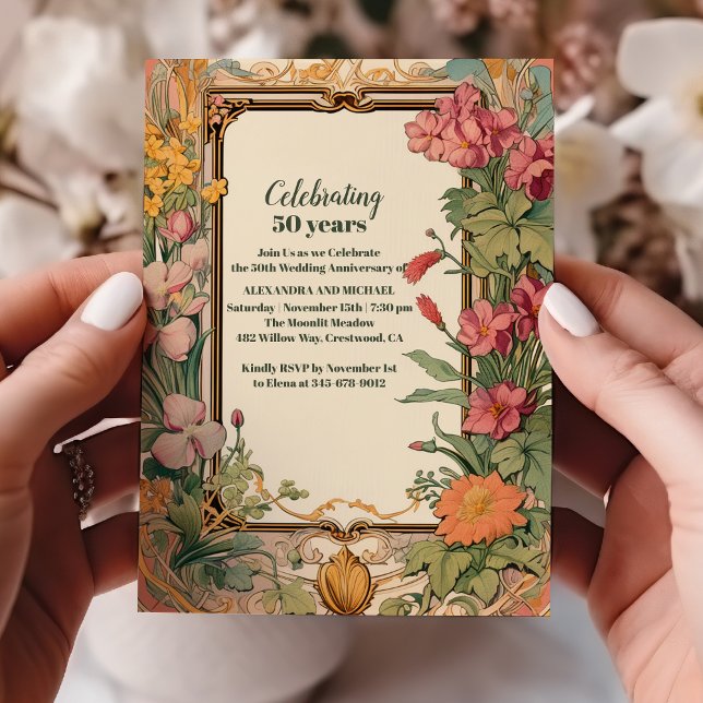 Convite Vintage Floral Art Nouveau Casamento Aniversário (Criador carregado)