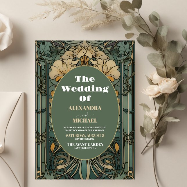 Convite Vintage Floral Art Nouveau Wedding (Criador carregado)