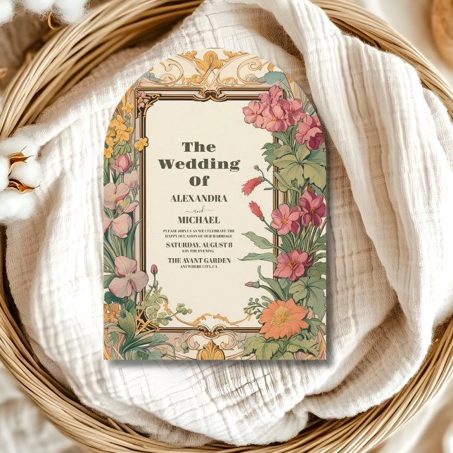 Convite Vintage Floral Art Nouveau Wedding (Criador carregado)
