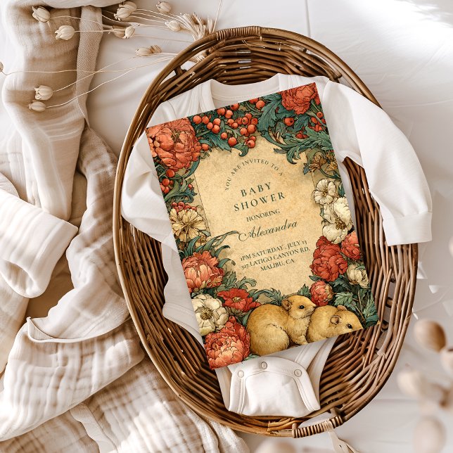 Convite Vintage Floral Baby Animals Baby Shower (Criador carregado)