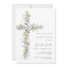 Vintage Floral Baptism Invitation Boy, Boy Flower