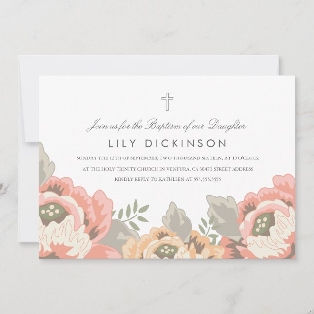 Convite Vintage Floral Baptism Invite (Frente)