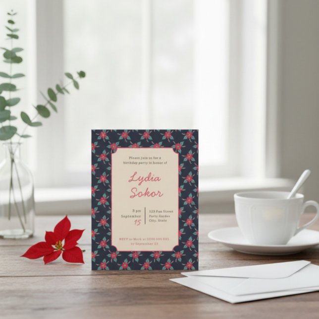 Convite Vintage Floral Birthday Party Invitation  (Criador carregado)