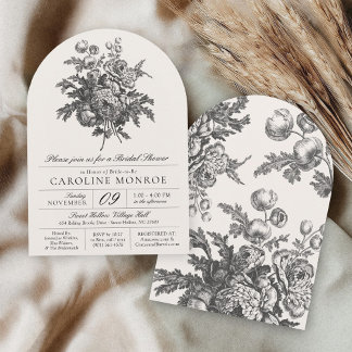Convite Vintage Floral Black & White Elegant Bridal Shower