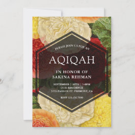 Convite Vintage Floral Bloom Geométrico Aqeqah | Aqiqah