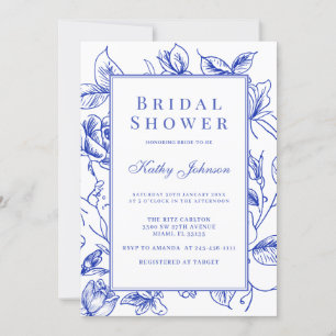 Convite Vintage Floral Blue Chinoiserie Chá de panela