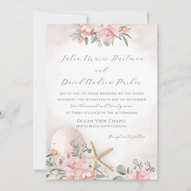 Convite Vintage Floral Blush Beach Invitation (Frente)