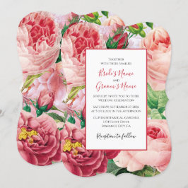 Convite Vintage Floral & Botânica Rosa Rosas Casadas Invi