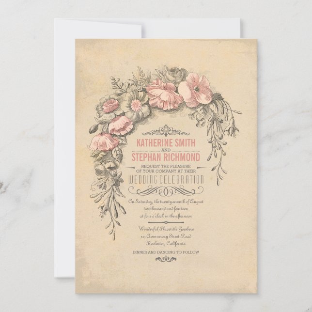 Convite Vintage Floral Botânica Wedding (Frente)