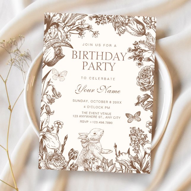 Convite Vintage floral botanical birthday (Criador carregado)