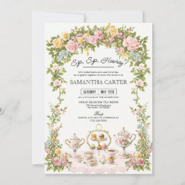 Convite Vintage Floral Bridal Tea Party Invitation Details
