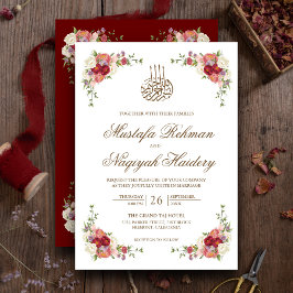 Convite Vintage Floral Buquê Border Islamic Wed