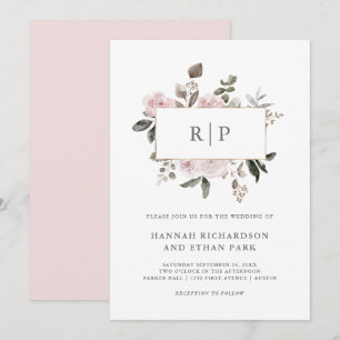 Convite Vintage Floral  Casamento de Monograma de Cor de 