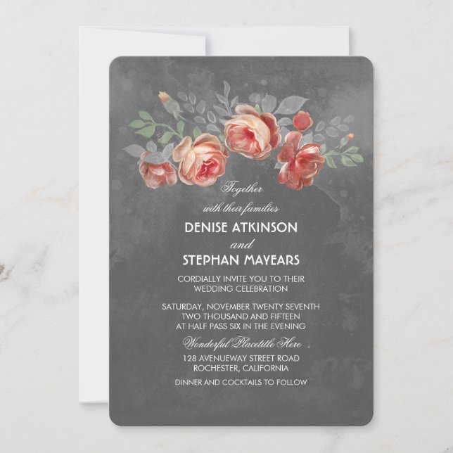 Convite Vintage Floral Chalkboard Wedding (Frente)