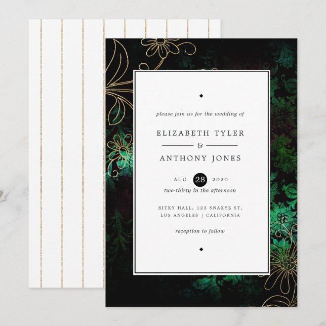 Convite Vintage Floral Damask (Frente/Verso)