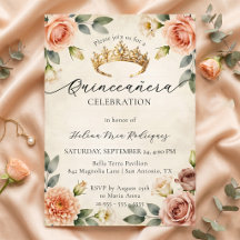 Vintage Floral de Aquarela Coroa Dourada Quinceañe