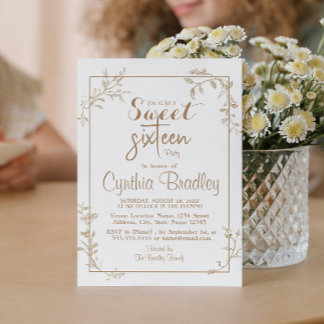 Convite Vintage floral Doce Dezesseis Festas de aniversári
