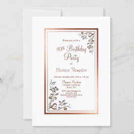 Convite Vintage Floral Dourado Border aniversário de 40 an