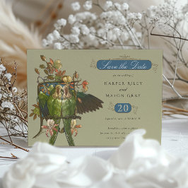 Convite Vintage Floral e Papagaio 'Salve a Data'