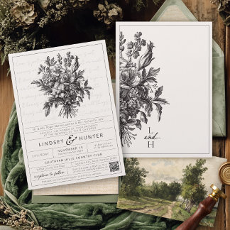 Convite Vintage Floral Elegant Ivory Christian Wedding