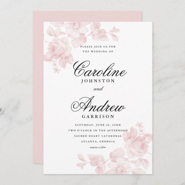 Convite Vintage Floral Elegant Wedding (Frente/Verso)