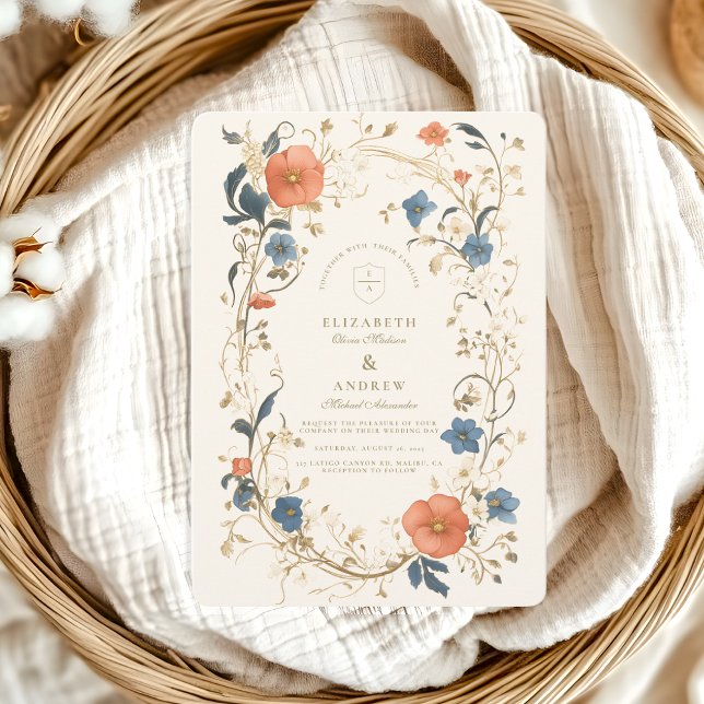 Convite Vintage Floral Fern Wedding (Criador carregado)