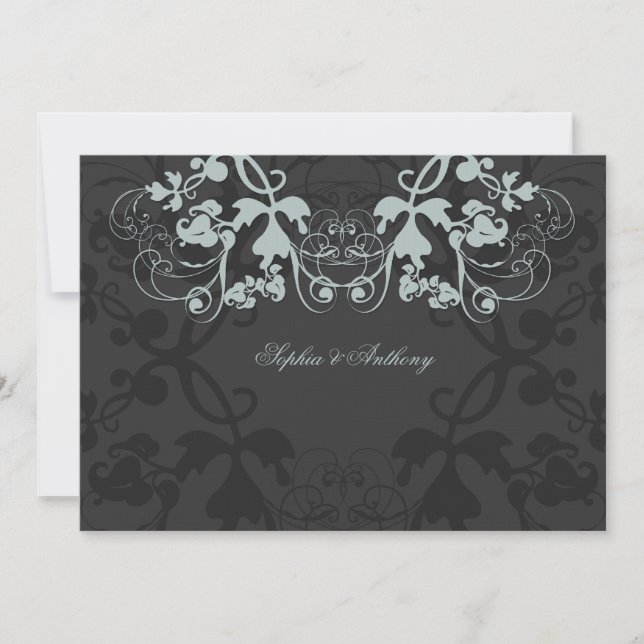 Convite Vintage Floral Flourish Cinza Invitation (Frente)