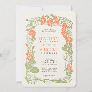 Convite Vintage Floral Frame Nasturtiums Casamento