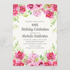 Convite Vintage Floral Greenery 100º Aniversário