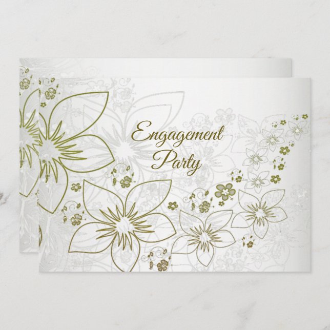 Convite Vintage Floral Greenery Elegant Engagement Party (Frente/Verso)