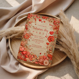 Convite Vintage Floral Hearts Valentine Party