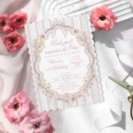 Convite Vintage Floral Just Wanna be One First Birthday