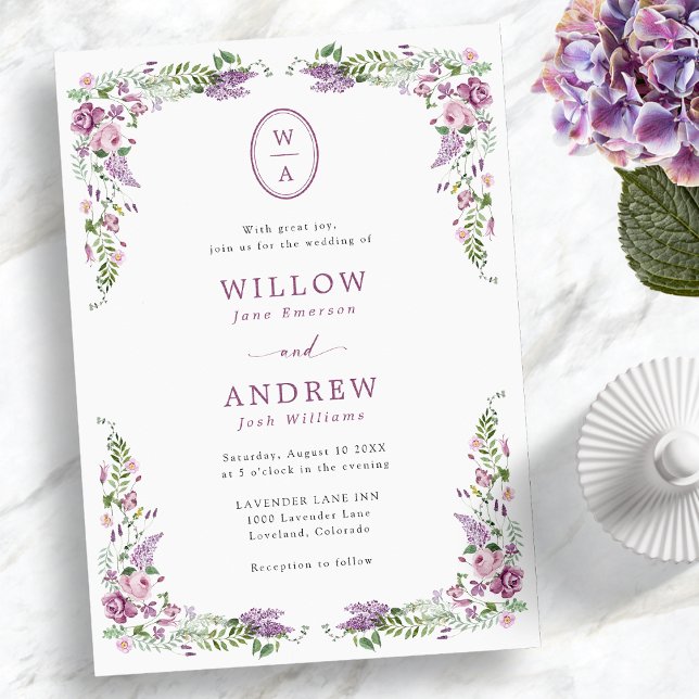 Convite Vintage Floral Monogramas Wedding (Vintage Floral Monogram Wedding Invitation
)