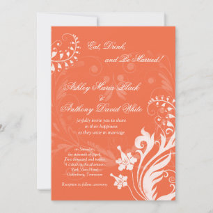 Convite Vintage Floral Orange and White Weditation
